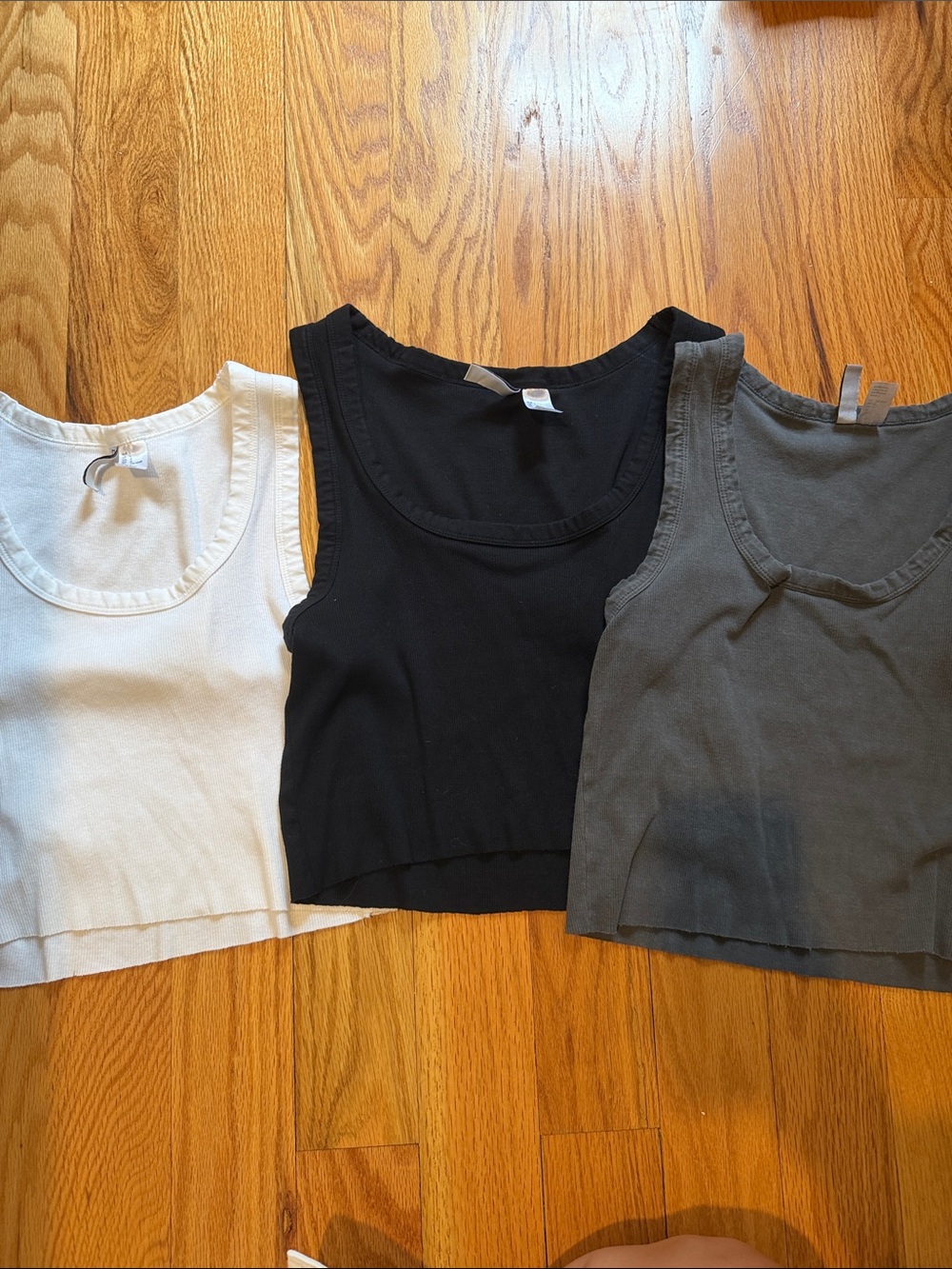 3 H&M Divided Ribbed Cropped Tank Tops- White, Black, Dark Gray